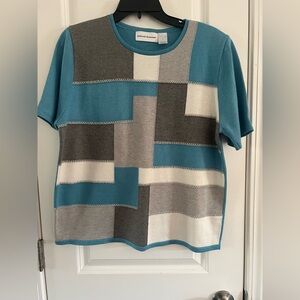 Vintage Alfred Dunner Teal and Gray Knit Top